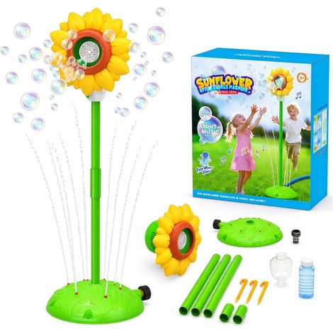 Children's Outdoor Sunflower Sprinkler 4 in 1 Water Toy with Bubble Machine, Lights and Music, Garden Sprinkler, 50 Inch Garden Sprinkler, Hose Connection, for Summer, Garden, Birthday (1/5)