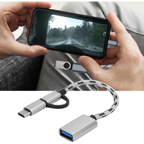 2 Pièces Adaptateur OTG Type C 2-en-1, Câble de Transfert USB 3.0 Gris pour Connexion Électronique