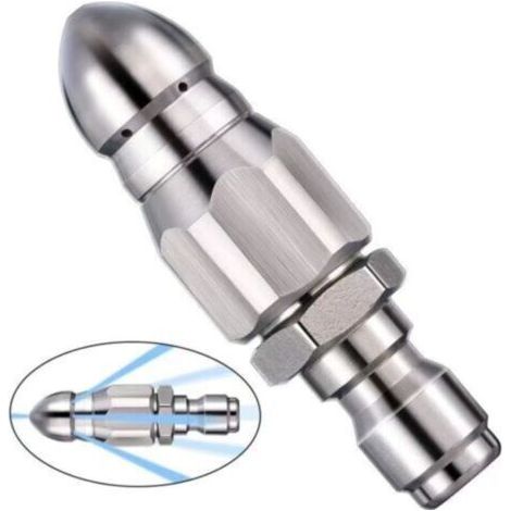 Buse de nettoyage haute pression en acier inoxydable pour le nettoyage des canalisations, pour nettoyeurs haute pression, buse à jet arrière/fusée (pour tuyau de 1/4") (1/4)