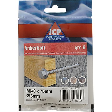 Jcp Fixings Ankerbolts Hexagon Flange Head Bzp - 6/8 x 100mm - (1/2)