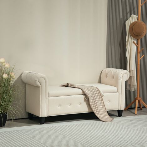 Banqueta de Almacenaje con Reposabrazos Enrollados para Dormitorio Salón Pasillo 146,5x49x74,5 cm Beige (1/5)