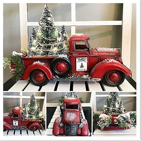 Centre de table de Noël Camionnette rouge de ferme Décoration de Noël Camionnette rouge style ferme vintage (1/5)