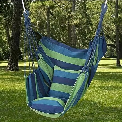 Hamac suspendu 100 x 130 cm, chaise terrasse portable dans le jardin, pour se détendre à la maison, pivotante, pour l'extérieur, vert (dans un dortoir) (1/5)