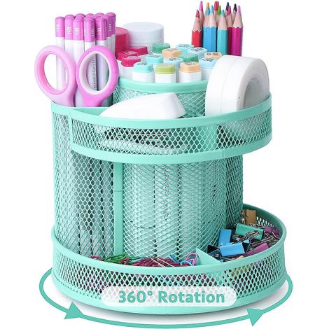 Organiseur de bureau rotatif en métal grillagé pour enfants - Pot à crayons - Porte-stylos (1/5)