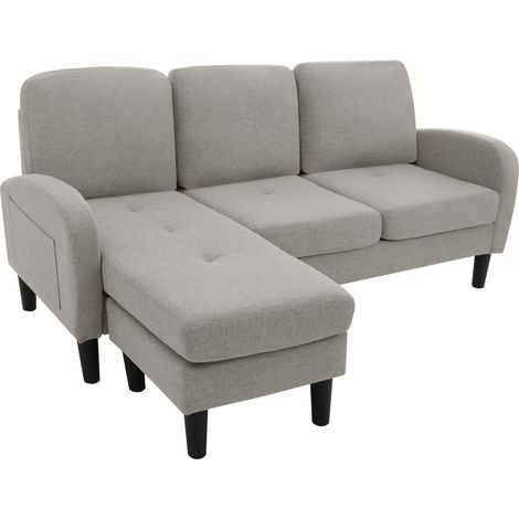 Modulares L-Ecksofa mit Chaiselongue, 3-Sitzer, 166 x 118 x 77 cm, atmungsaktiver grauer Stoff (1/5)
