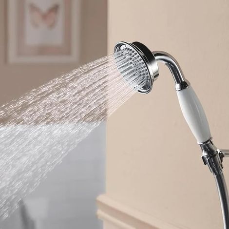 Retro Polished Chrome Brass Shower Head Traditional Victorian Design with Ceramic Handle Water Saving and Anti-Limescale Finish in Silver or Chrome Plated Copper (1/4)