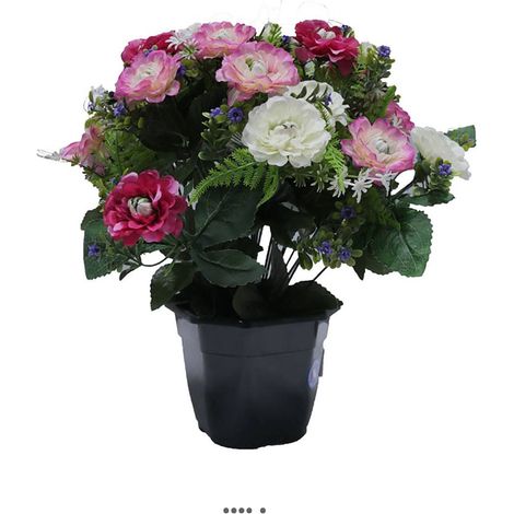 Pot fleurs artificielles pour le cimetière renoncules fleurettes H 36 cm D 30 cm Rose fushia - couleur: Rose fushia 730