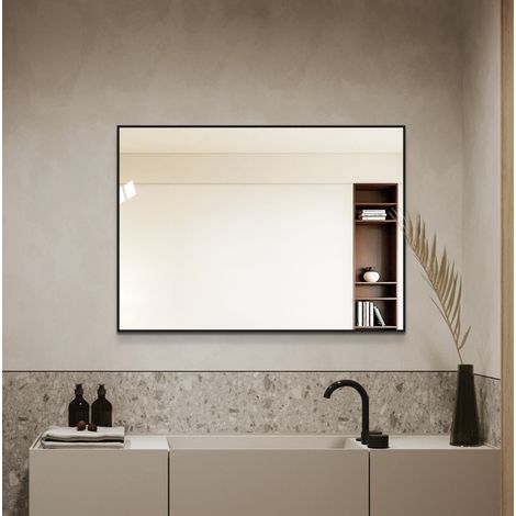 Specchio bagno 70x50 cm in vetro nero, montaggio orizzontale/verticale, moderno - FLORAGRACE (1/5)