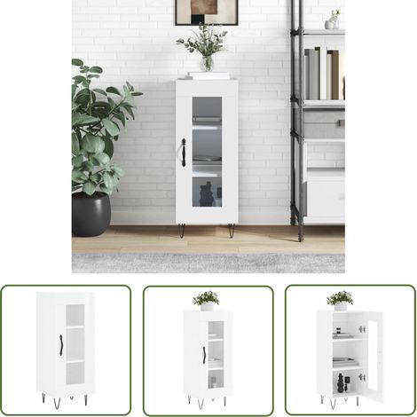 The Living Store Buffet Blanc brillant 34,5x34x90 cm Bois d'ingénierie - Buffet - Meuble De Rangement - Armoire - Commode - Design Classique (1/5)