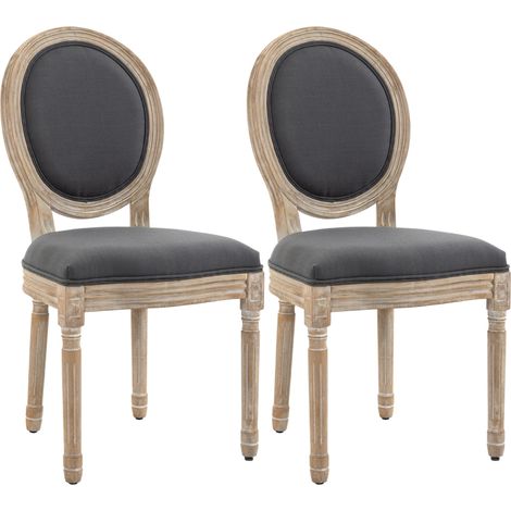 Chaises de salle à manger, lot de 2, chaises de cuisine avec dossier, aspect lin pour table à manger, gris et naturel (1/5)
