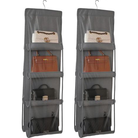 2 Pièces Gris Rangement Sac à Main, 8 Compartiments,Organiseur de Sac a Main à Fenêtre Transparente, Sac Rangement Suspendu (1/5)