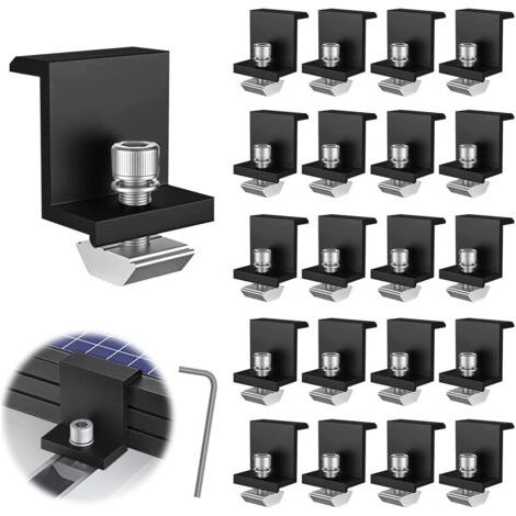 Supports de panneaux solaires 20 pièces, fixations de 30 mm, kit de montage pour rails de panneaux solaires PV avec clé hexagonale pour toit et mur (1/5)