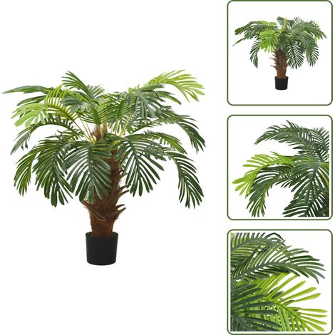 Planta artificial verde - vidaXL Palmera Cycas artificial con macetero 90 cm verde - Planta interior