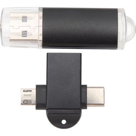 Schwarzer, tragbarer, kompakter 64-GB-USB-Stick mit USB-C- und Micro-USB-Adaptern, kompatibel mit Windows 98 und OS X 9 (1/5)