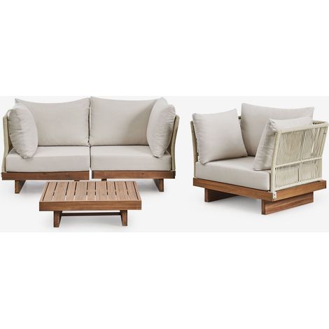 Conjunto de jardín con sofá modular de 2 piezas con 2 sillones esquineros, mesa de centro y sillón en madera de acacia Dailin SKLUM (1/5)