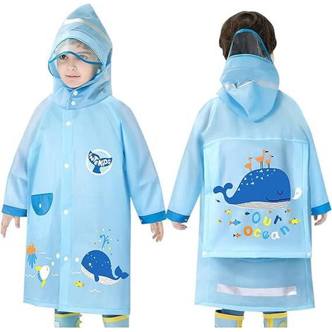 Imperméable Baleine Bleue pour enfants (filles et garçons), imperméable à capuche, réutilisable, 5-6 ans (1/5)