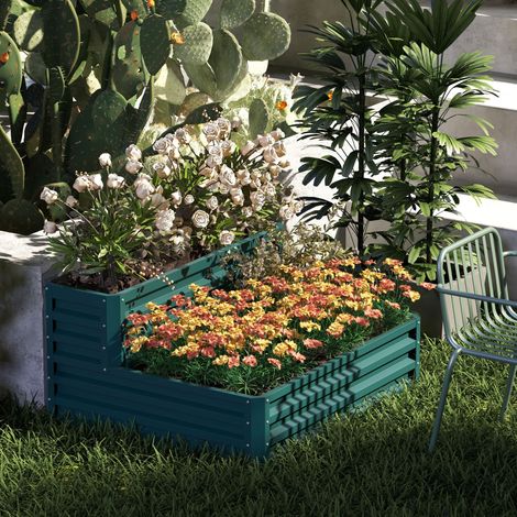 Déco Carré potager de jardin fond ouvert 2 étages pour herbes légumes fruits fleurs 120 x 101 x 58 cm - vert