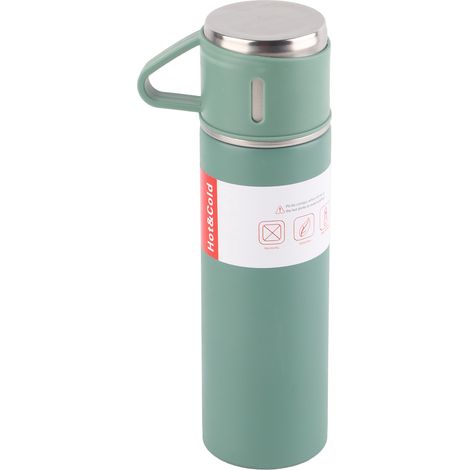 Gourde isotherme en acier inoxydable 500ml, bouteille thermos portable pour activités extérieures, vert. (1/5)