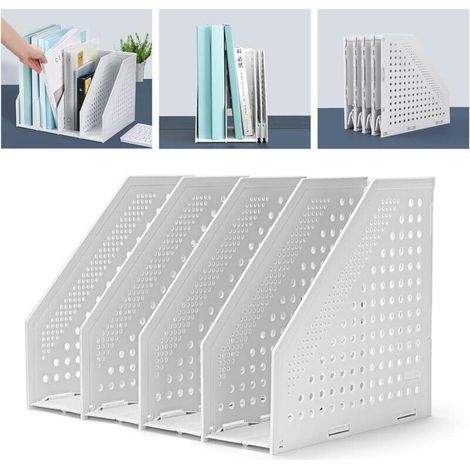 Porte-revues pliable en plastique robuste pour le bureau et la maison - Classeur sur pied peu encombrant avec 4 compartiments au design élégant (1/5)