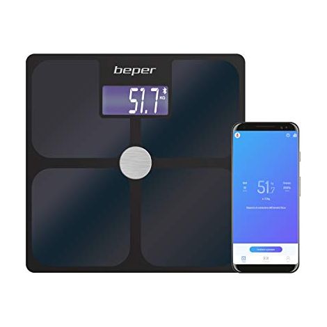 BEPER P303BIP050 Bilancia pesapersone Impedenziometrica con APP ScaleUp, Bluetooth per iOS- Android, 21 Valori Corporei, Utenti illimitati, Statistiche/Dati storici, 180 kg, nero (1/4)
