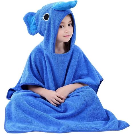 Cute Animal Children's Bath Towel Beach Cape 100% Lightweight Cotton Fiber Quick Drying Soft Hooded Large Size 71.1 x 139.7 cm Hooded Bathrobe Poncho Wrap (1/5)