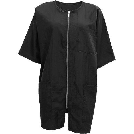 Tablier de coiffeur professionnel à manches courtes avec fermeture éclair et poches, imperméable (noir), 1 pièce (1/3)