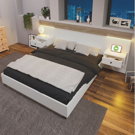 Bett Doppelbett LED Nachttische 160x200 USB C OKMYHOME (1/5)