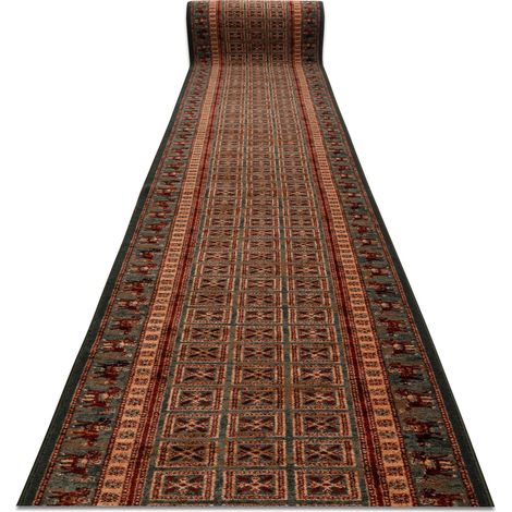Passatoia in lana KASHQAI 4301/401 orientale, cornice verde / terracotta 67cm green 67x100 cm