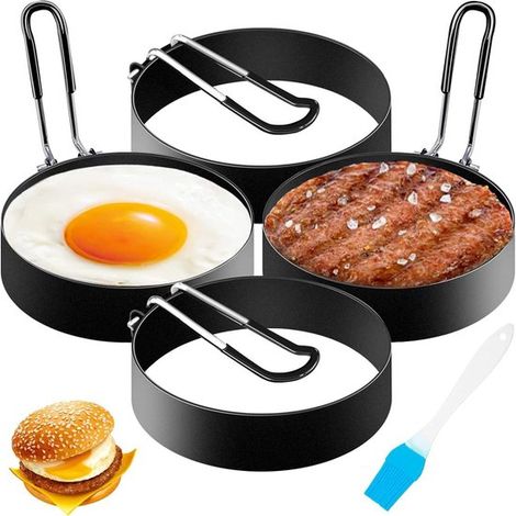 Molde redondo de acero inoxidable para huevos, 7,6 cm, Moldes para huevos fritos, Para huevos fritos, tortitas y tortillas, 4 piezas (1/5)