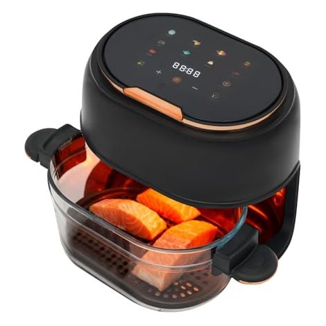 Air Fryer Friteuse à air chaud en verre 4 l, friteuse sans huile avec écran tactile, 1350 W, minuterie et réglage de la température, friteuse à air chaud avec programmes pour frites, viande (1/5)