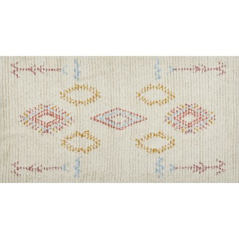 Alfombra de algodón beige rosa azul amarillo 80 x 150 cm a mano geométrico Bettiah
