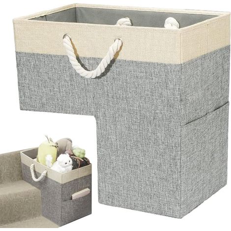 Cestino per scale, 41 x 25 x 41 cm, portaoggetti multifunzionale per scale con manici in corda, cestino pieghevole per casa e ufficio (1/5)
