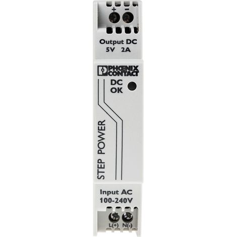 Alimentation pour rail DIN Phoenix Contact, série STEP-PS/ 1AC/ 5DC/2, 5V c.c.out 3.7A, 85 264V c.a.in, 12.7W ( Prix pour 1 )