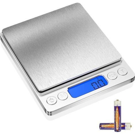 Bilancia da cucina elettronica di precisione da 3 kg/0,1 g, in acciaio inossidabile, con display LCD e funzione tara, ideale per pesare gli alimenti durante la cottura, la preparazione di dolci e la m (1/4)