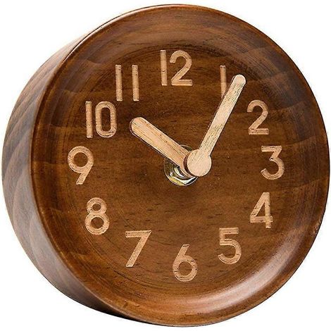 Horloge analogique de bureau et de table en pin véritable (foncé) - Fonctionne à piles avec un mécanisme silencieux et précis (1/5)