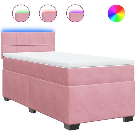 Lit simple Lit adulte Sommier à lattes de lit avec matelas Rose 90x200 cm Velours