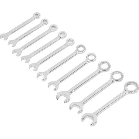 Jeu de 10 clés mixtes à cliquet 72 dents, inclinées à 15°, double tête ouverte, tailles 4 à 11 mm, outils robustes pour mécanique et bricolage. (1/5)