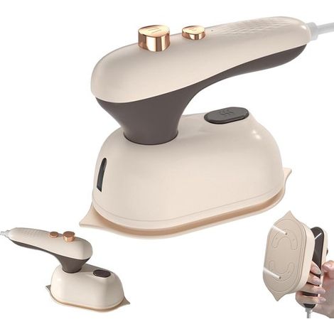 Mini fer à repasser et défroisseur 2 en 1 – Préchauffage en 30 secondes – 14,5 x 7,5 x 11,5 cm – Pour vêtements, dortoir, bureau, maison et voyage – Kaki (1/5)