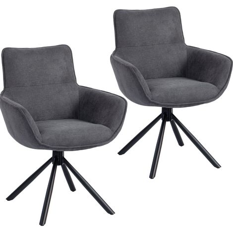 Set 2 sedie da pranzo girevoli imbottite con braccioli in tessuto grigio scuro MODENUIT (1/5)