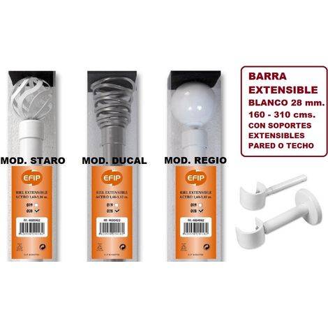 FPLUS barra cort.ext.28mm 1,6-3,10 blanca staro , Barra metalica de diametro 28, extensible completa, con diferentes terminales y clor blanco.