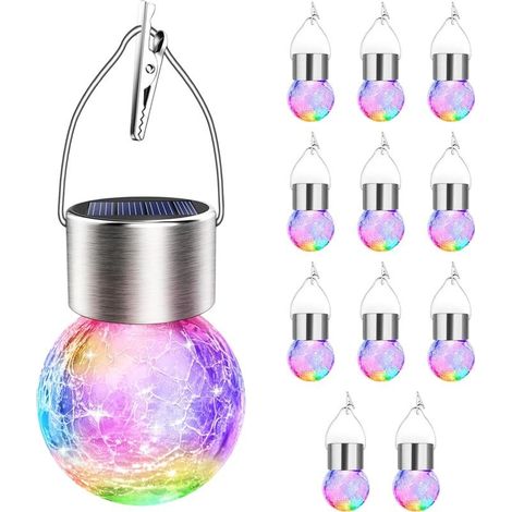 Lamps hanging solar, set of 12, use outdoor, effect of light colored and fluide, material in glass, waterproof, are suitable to garden, to the the, to patios, to shafts (blue, yellow (1/5)