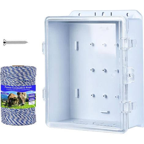 Boîtier étanche pour clôture électrique + Corde Polywire (200 m ) 6 brins en acier inoxydable, anti-rouille, haute conductivité – pour installation extérieure, couvercle transparent (1/5)