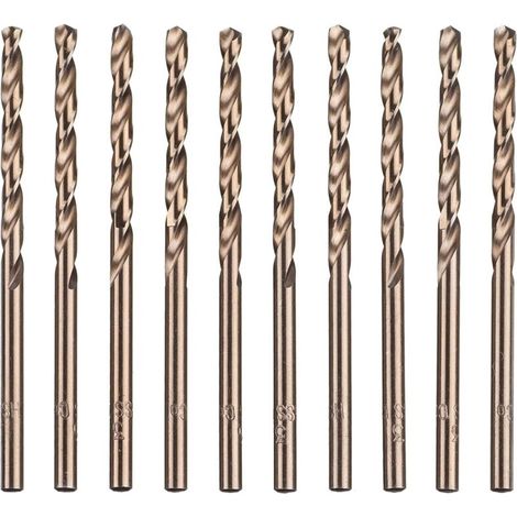 Lot de 10 forets hélicoïdaux en acier rapide M35 HSS or cobalt pour perceuses métriques à haute vitesse 3 mm x 63 mm pour perçage des Acier inoxydable et métal