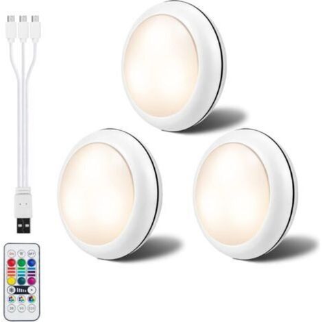 AIPERQ RGBW Rechargeable Cabinet Lights, 1000mAh Battery, 16 Color Modes, LED Night Light with Remote Control for Bedroom, Kitchen Cabinet, Wardrobe, Closet, 3-Pack