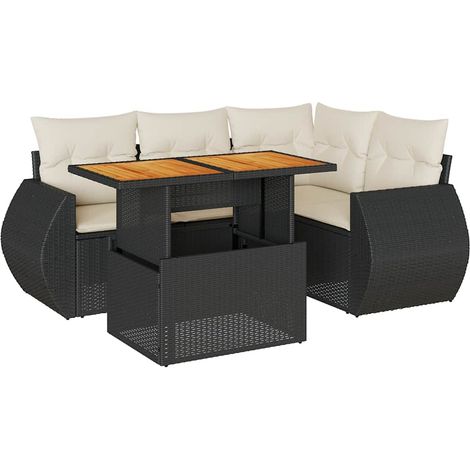 5-tlg. Garten-Sofagarnitur mit Kissen Schwarz Poly Rattan vidaXL (1/5)