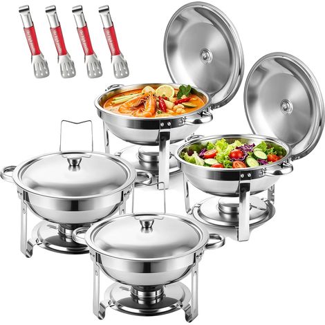 Plat de service, construction en acier inoxydable, design élégant avec bord roulé, argent 4pcs (1/2)