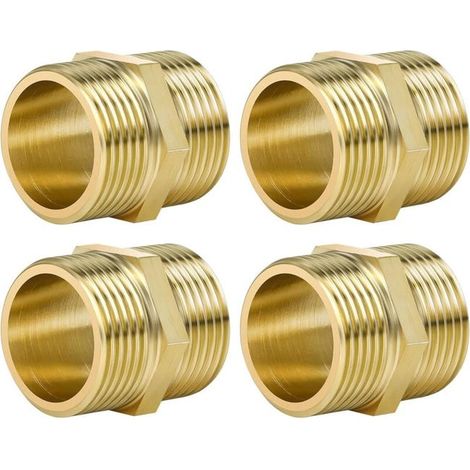 Lot de 4 Mamelon Double 1 Pouce Filetage Extérieur Laiton Hexagonal Robuste Pour Plomberie Irrigation (1/5)