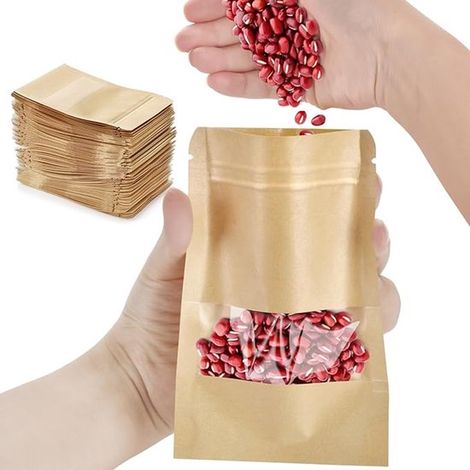 Wiederverschließbare Saatgutbeutel 100 Stück Papiertüten Kleine Kraftpapier Umschläge 20 x 14 cm Transparentes Fenster Geschenktüten für Kaffeepr (1/5)