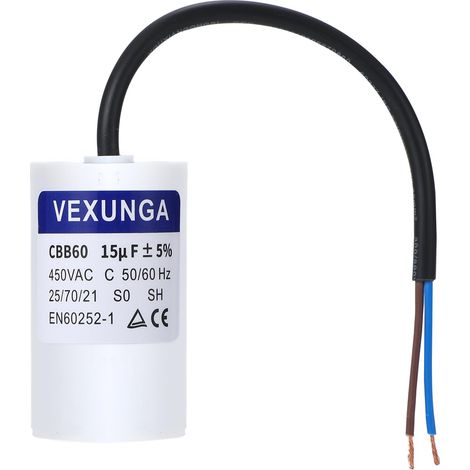 CBB60 AC Condensateur 15uF 450V Condensateurs de Démarrage Moteur Volet Roulant 15 MFD 450VAC SH 40x70MM 50/60Hz Avec Fil pour Pompe Piscine (1/5)