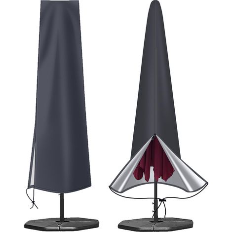 Housse de parasol imperméable en tissu Oxford 600D avec fermeture éclair (190 x 30 x 50 cm), pour parasol de jardin de 2,5 m, 2,7 m, 3 m (gris foncé) (1/5)